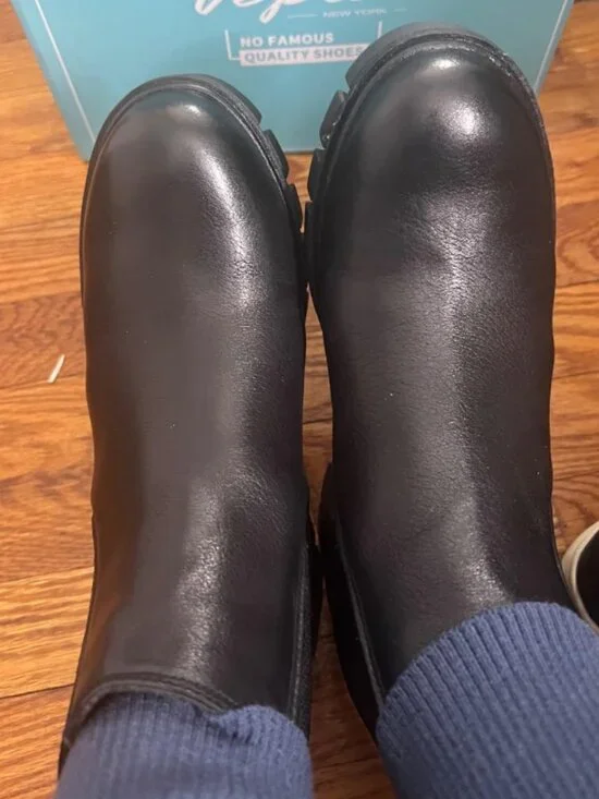 Women's Black 1 Platform Lug Sole Elastic Slip On Imported Chelsea Ankle Boots - Picture 7 of 7